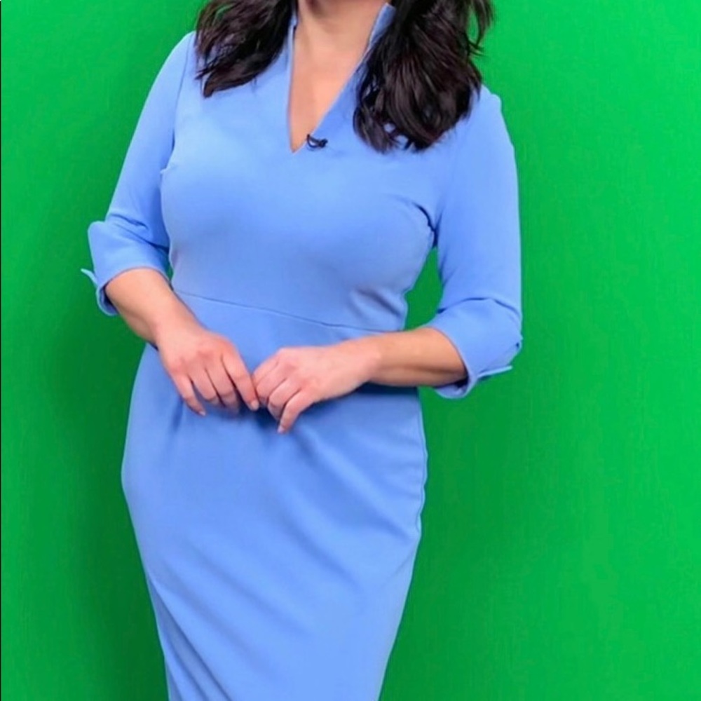 Donna morgan baby blue size 6 v neck dress